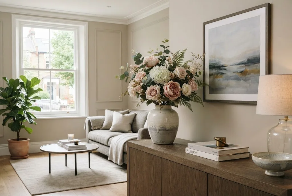 Artificial flowers for decoration in an elegant UK home