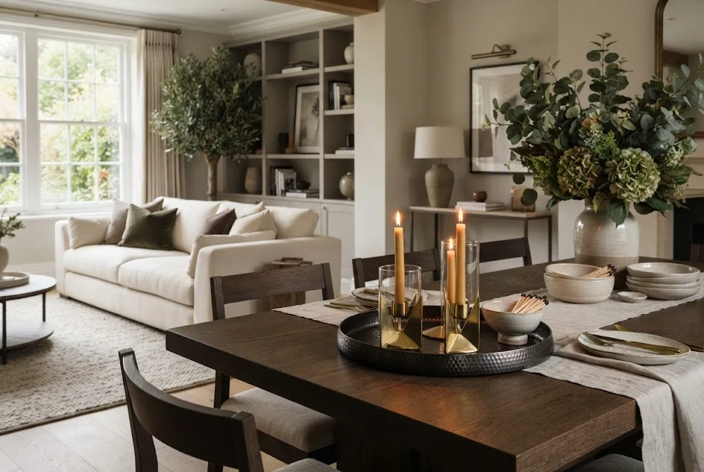 Candle holders and candle tray styled in a UK home