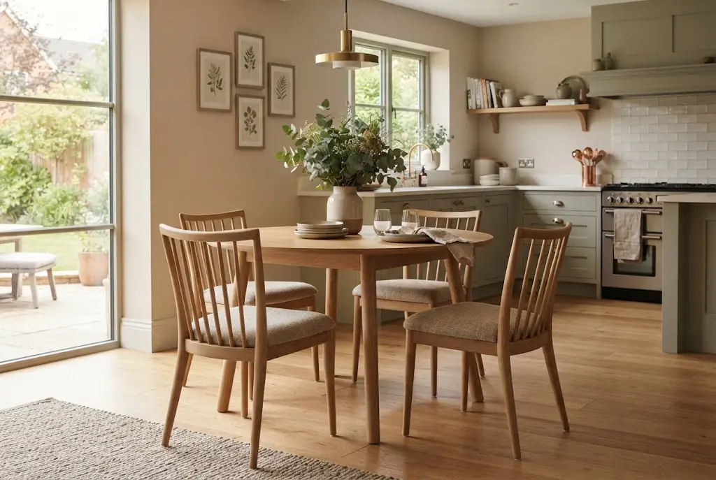 Seat cushion kitchen setup with comfortable dining chairs