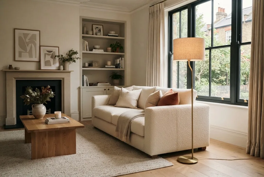 Tall lamp for living room in a stylish UK home