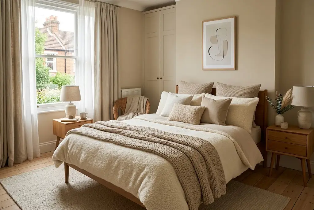 Teddy bedding styled in a cosy neutral bedroom