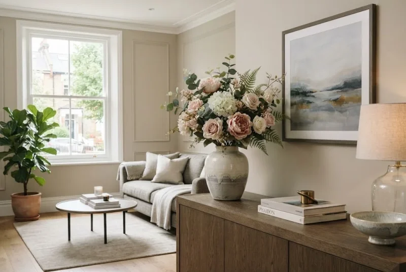 Artificial flowers for decoration in an elegant UK home