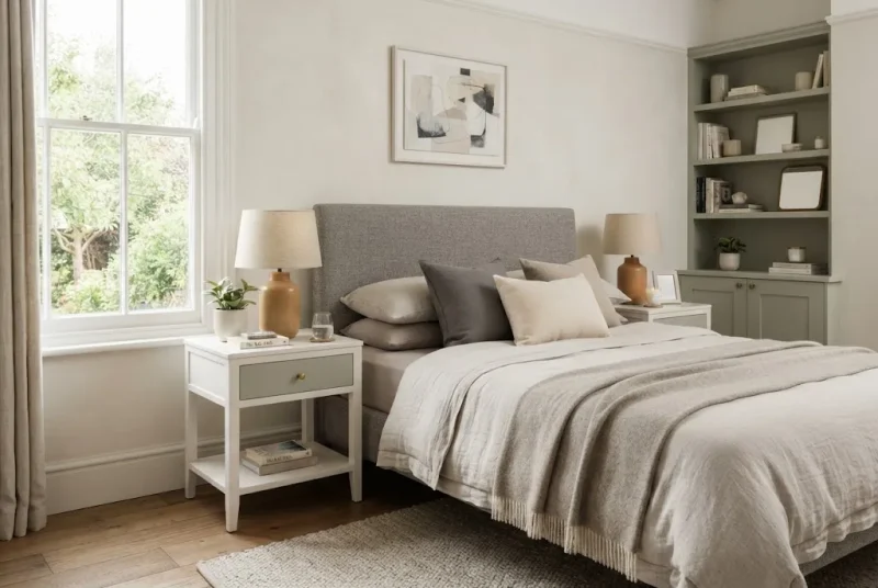 Bedside tables in a stylish modern UK bedroom
