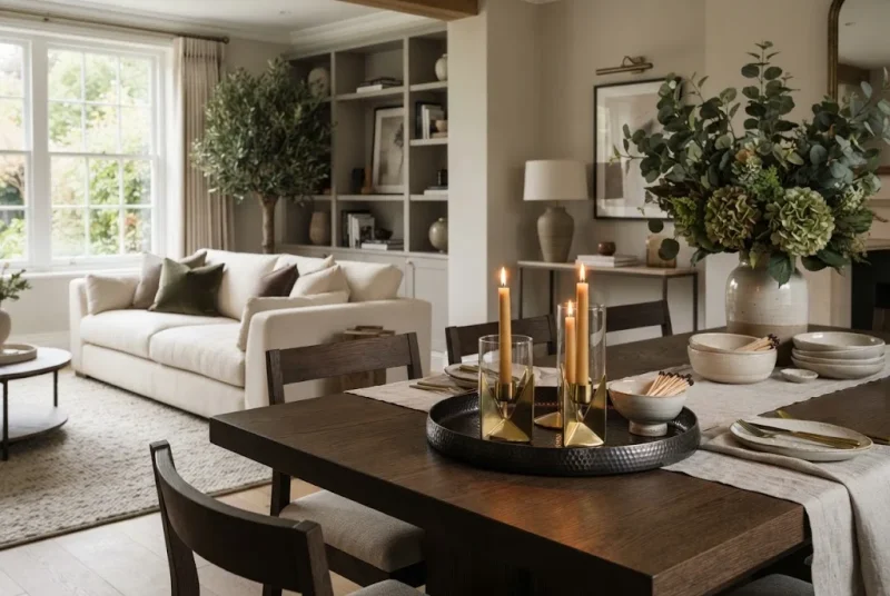 Candle holders and candle tray styled in a UK home