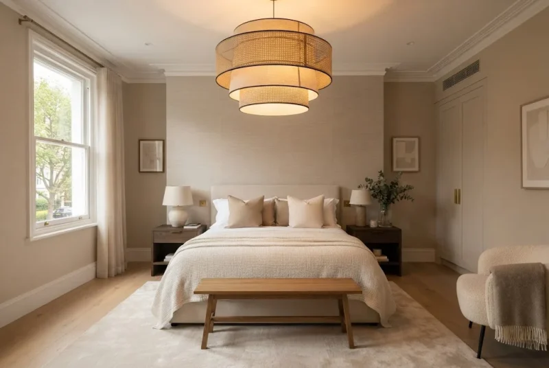 Wooden side tables for living room beside a modern sofa