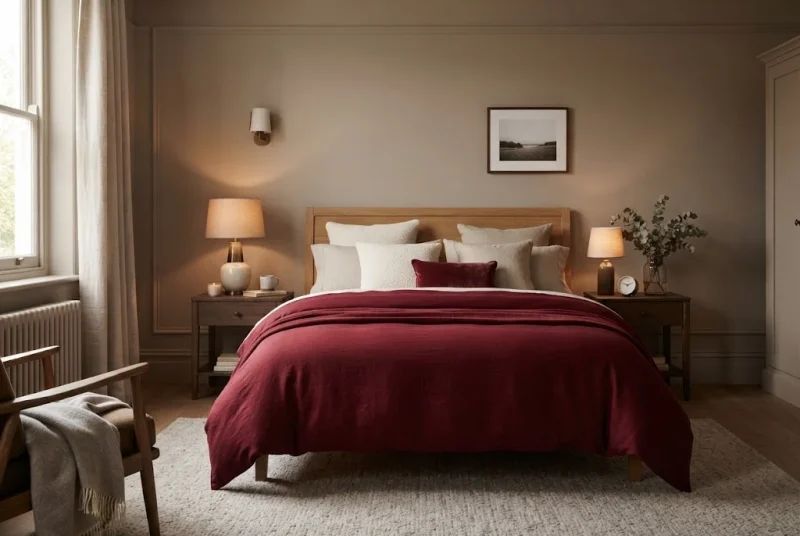 red bedding styled in a sophisticated UK bedroom