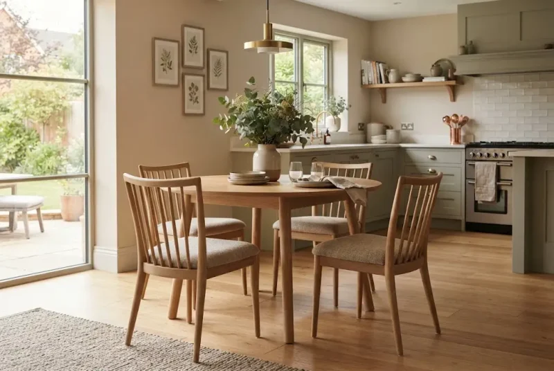 Seat cushion kitchen setup with comfortable dining chairs