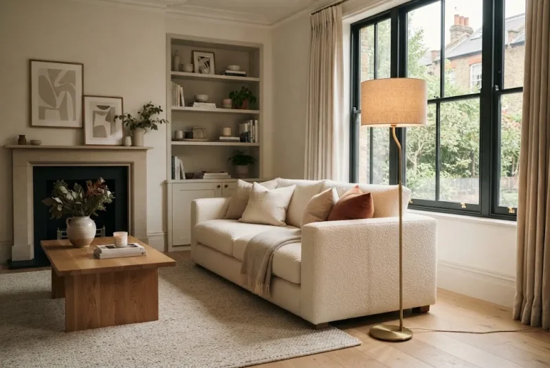 Tall lamp for living room in a stylish UK home