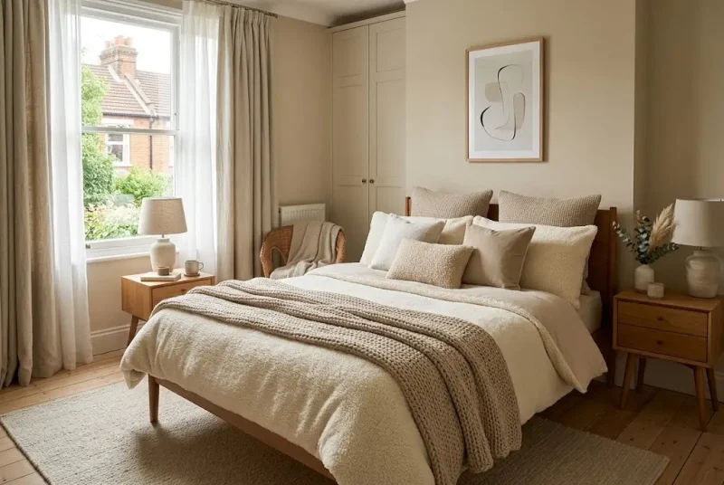 Teddy bedding styled in a cosy neutral bedroom